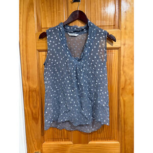 Lewis Cho Blue Sheer Sleeveless Silk Blend Blouse Top Size S Made in USA
